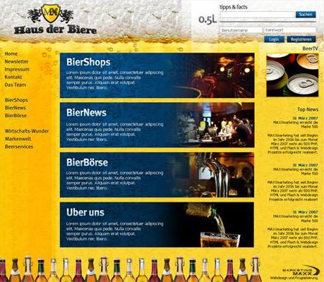 Webdesign zum Thema "Haus der Biere"